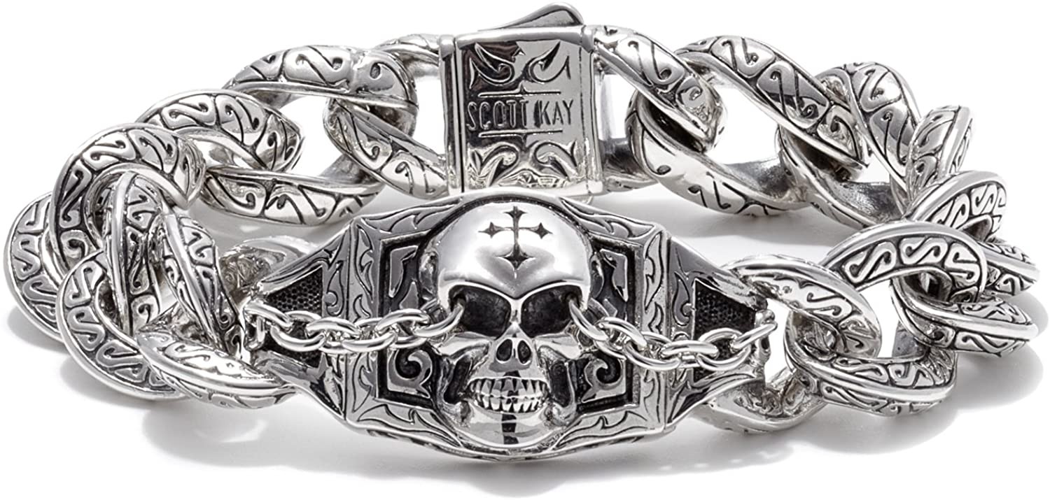 Scott Kay Sparta Collection Sterling Silver Skull Bracelet with Sparta Engraving